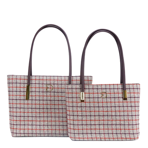 GS-1036EN - Checkered Linen Totes - 2 Bags Set