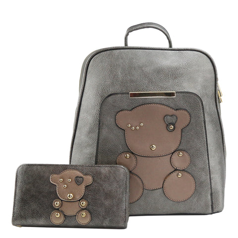 GS-215-T2 - Teddy Bear Backpack 2 Bags Set - 4 Colors