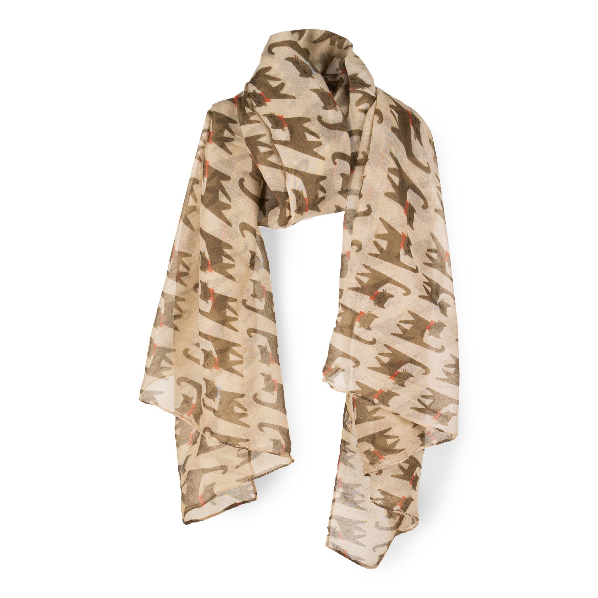 SAB01 - Cat Pattern Oblong Scarf - Khaki