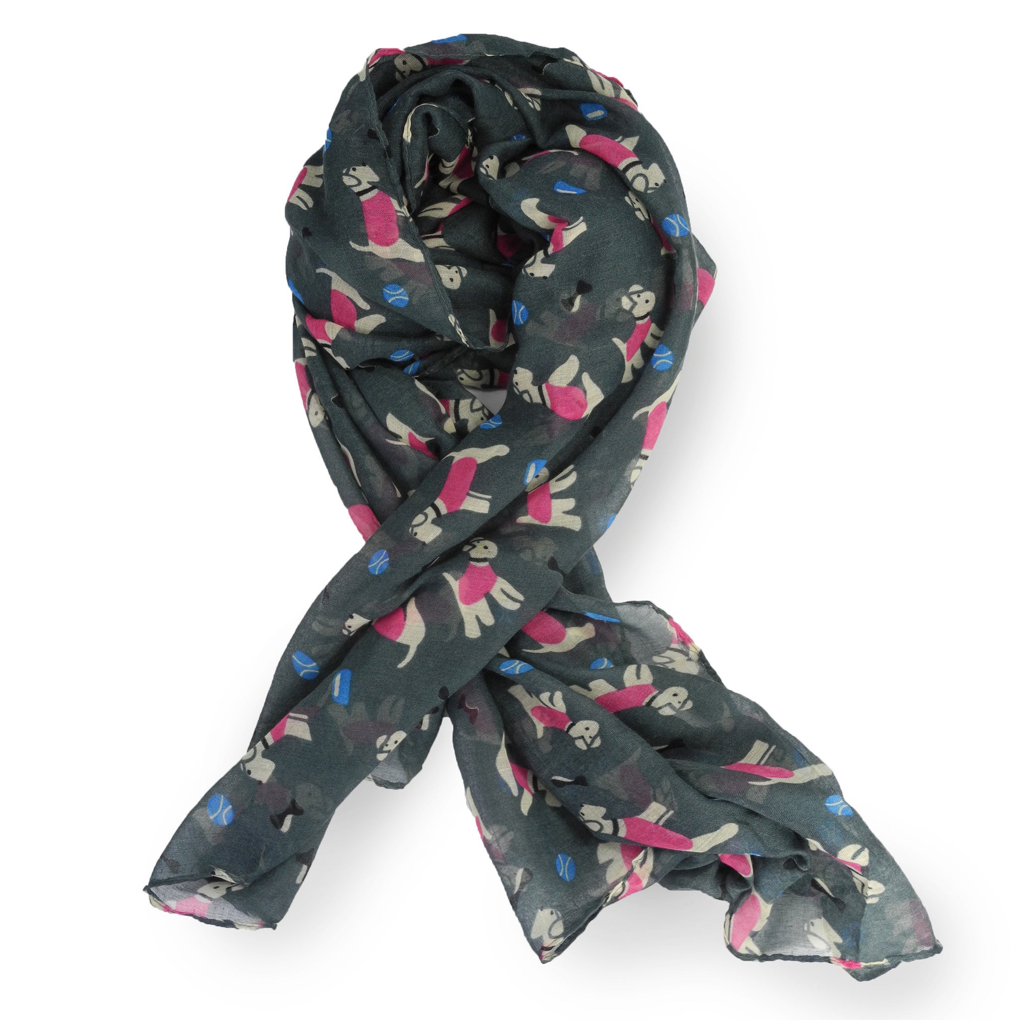 SAB01 - Puppy Pattern Oblong Scarf - Black
