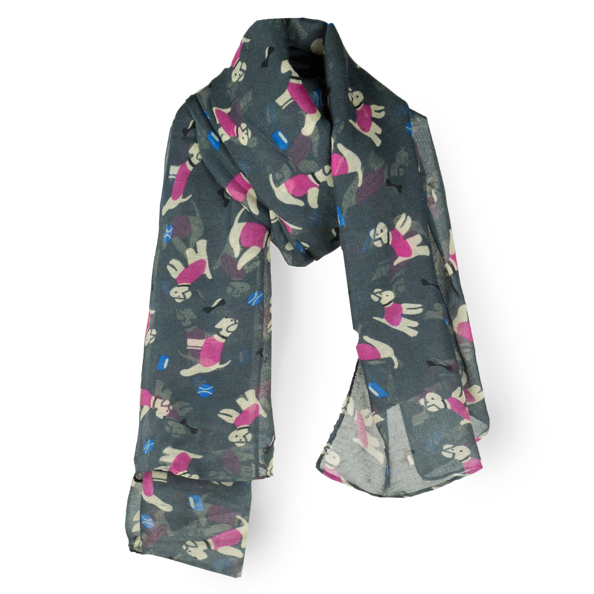 SAB01 - Puppy Pattern Oblong Scarf - Black