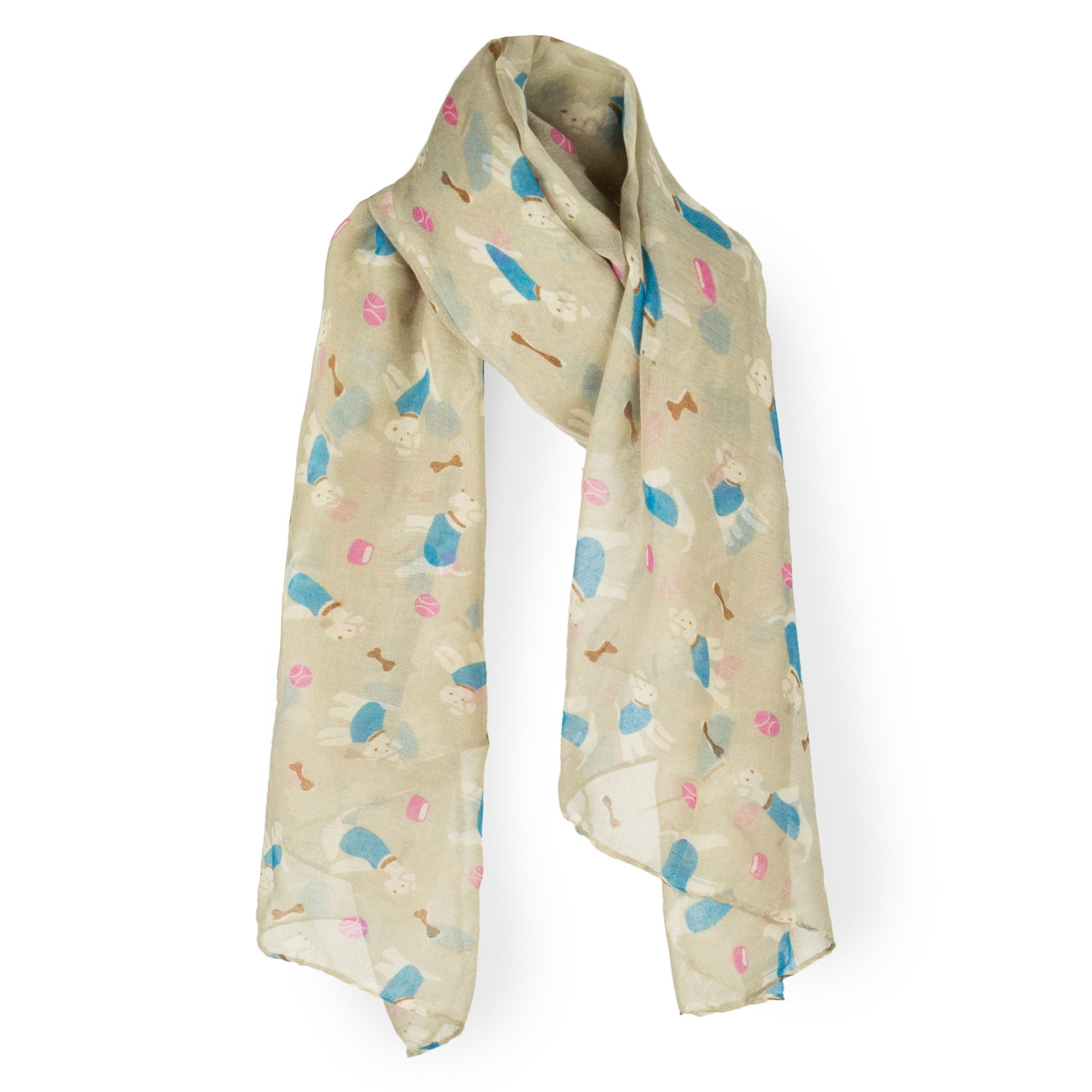SAB01 - Puppy Dog Pattern Oblong Scarf - Khaki
