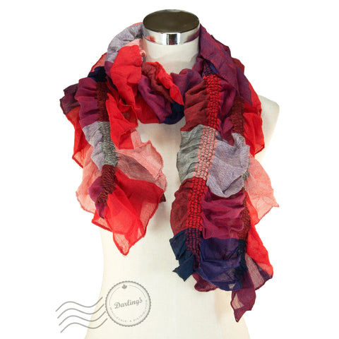 SSY319-04 Water-colour Crinkle Scarf Red