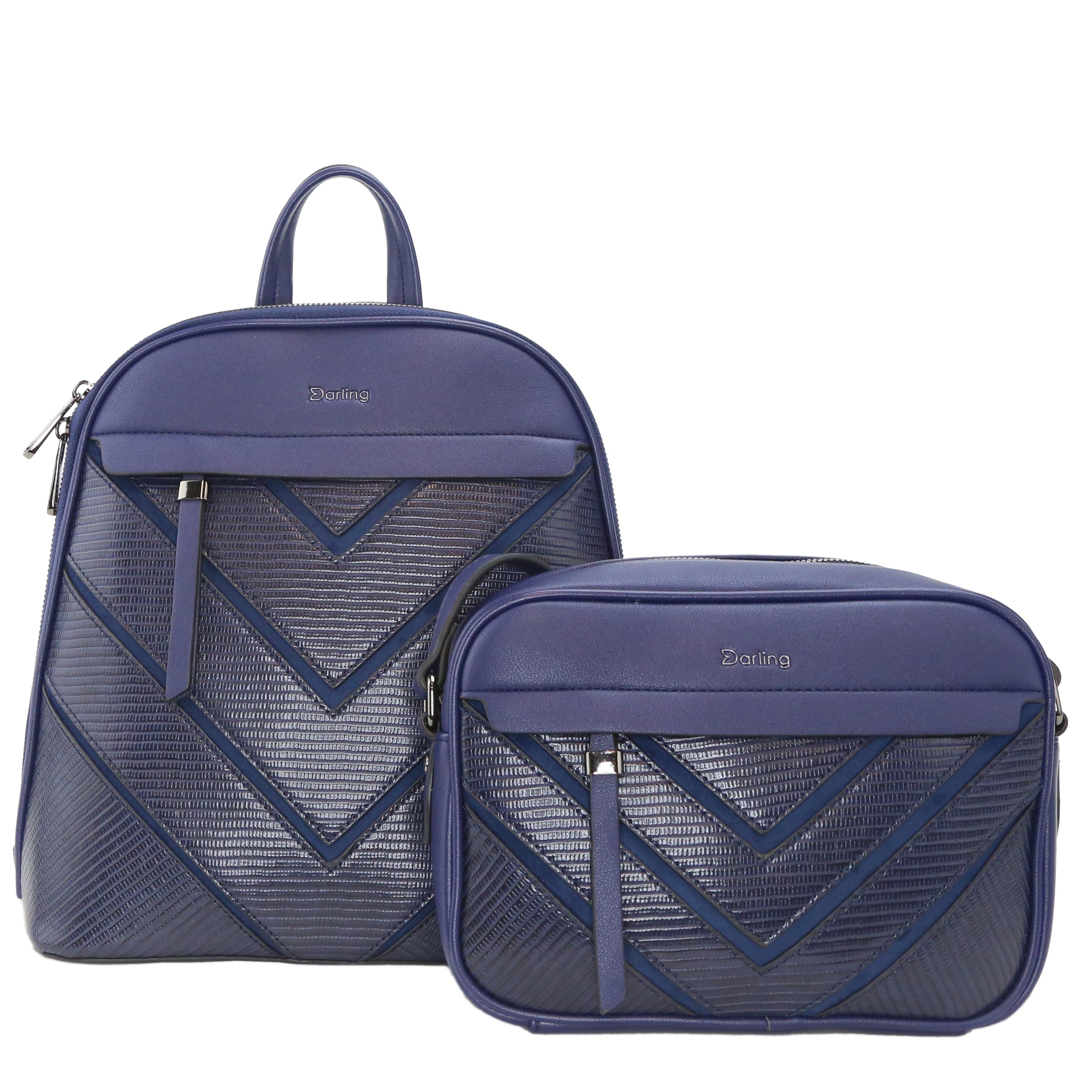 YD-7845 - Chevron Two Tone Backpack &amp; Shoulder Bag - 2 Bag Set - SALE