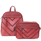 YD-7845 - Chevron Two Tone Backpack & Shoulder Bag - 2 Bag Set - 5 Colors